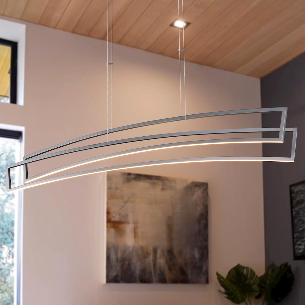Integrated LED Pendant Light Height Adjustable Linear Chandelier in Silver. Picture 2
