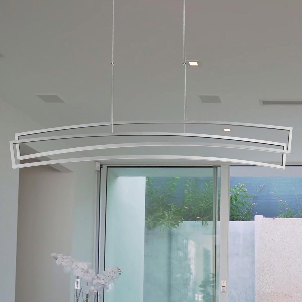 Integrated LED Pendant Light Height Adjustable Linear Chandelier in Silver. Picture 3