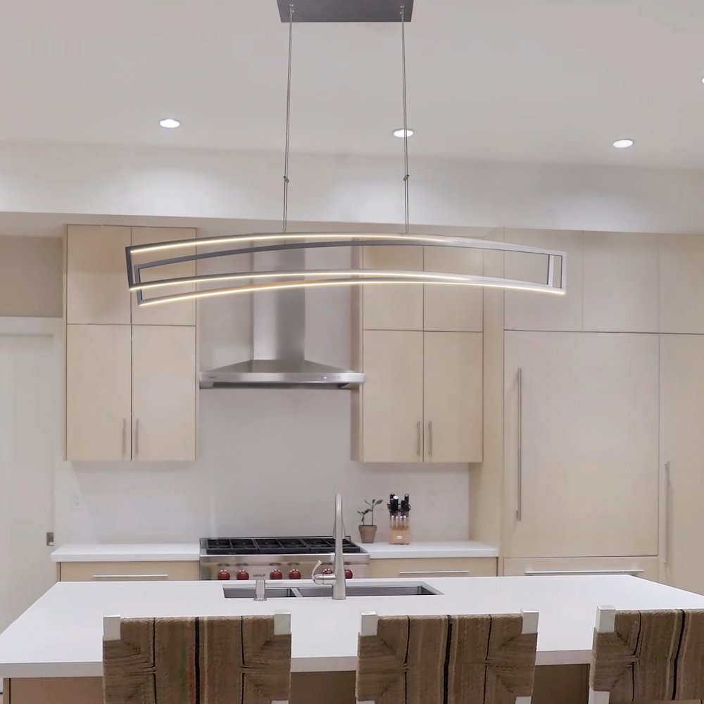 Integrated LED Pendant Light Height Adjustable Linear Chandelier in Silver. Picture 4