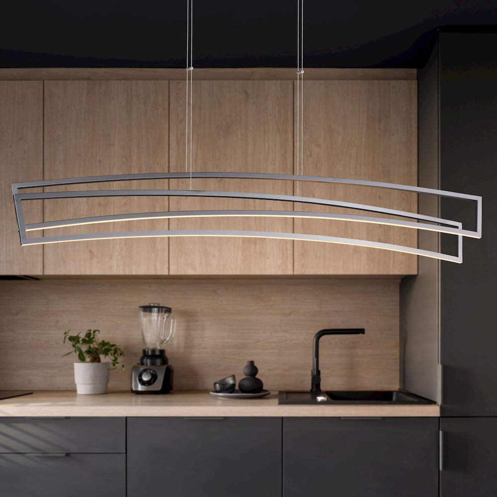 Integrated LED Pendant Light Height Adjustable Linear Chandelier in Silver. Picture 6
