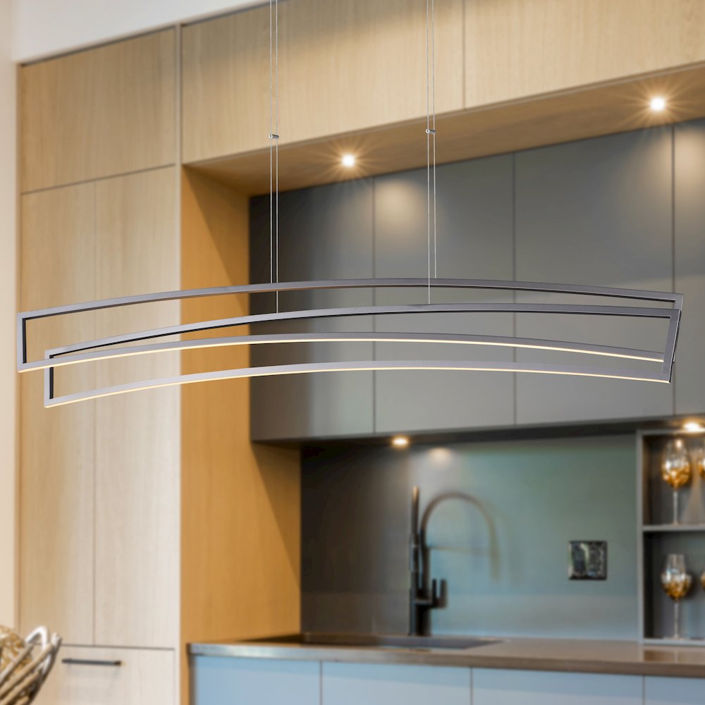 Integrated LED Pendant Light Height Adjustable Linear Chandelier in Silver. Picture 7
