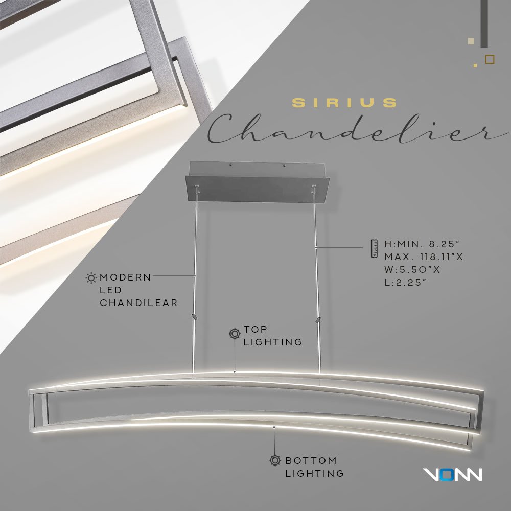 Integrated LED Pendant Light Height Adjustable Linear Chandelier in Silver. Picture 10