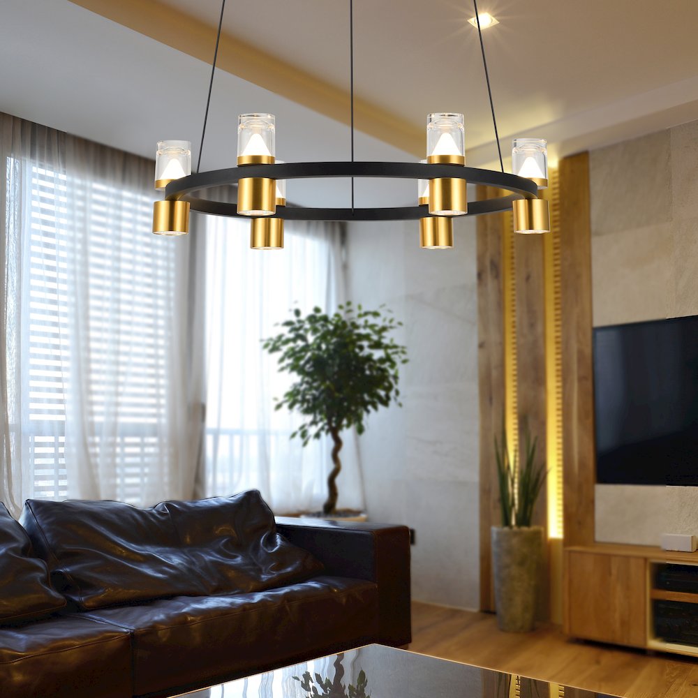 6-Light Pendant Lighting Height Adjustable Integrated LED Black Chandelier. Picture 2