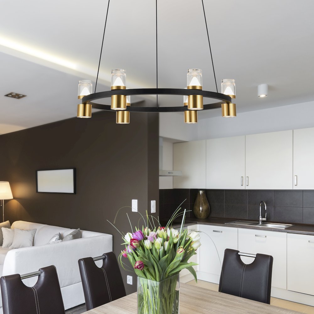 6-Light Pendant Lighting Height Adjustable Integrated LED Black Chandelier. Picture 4