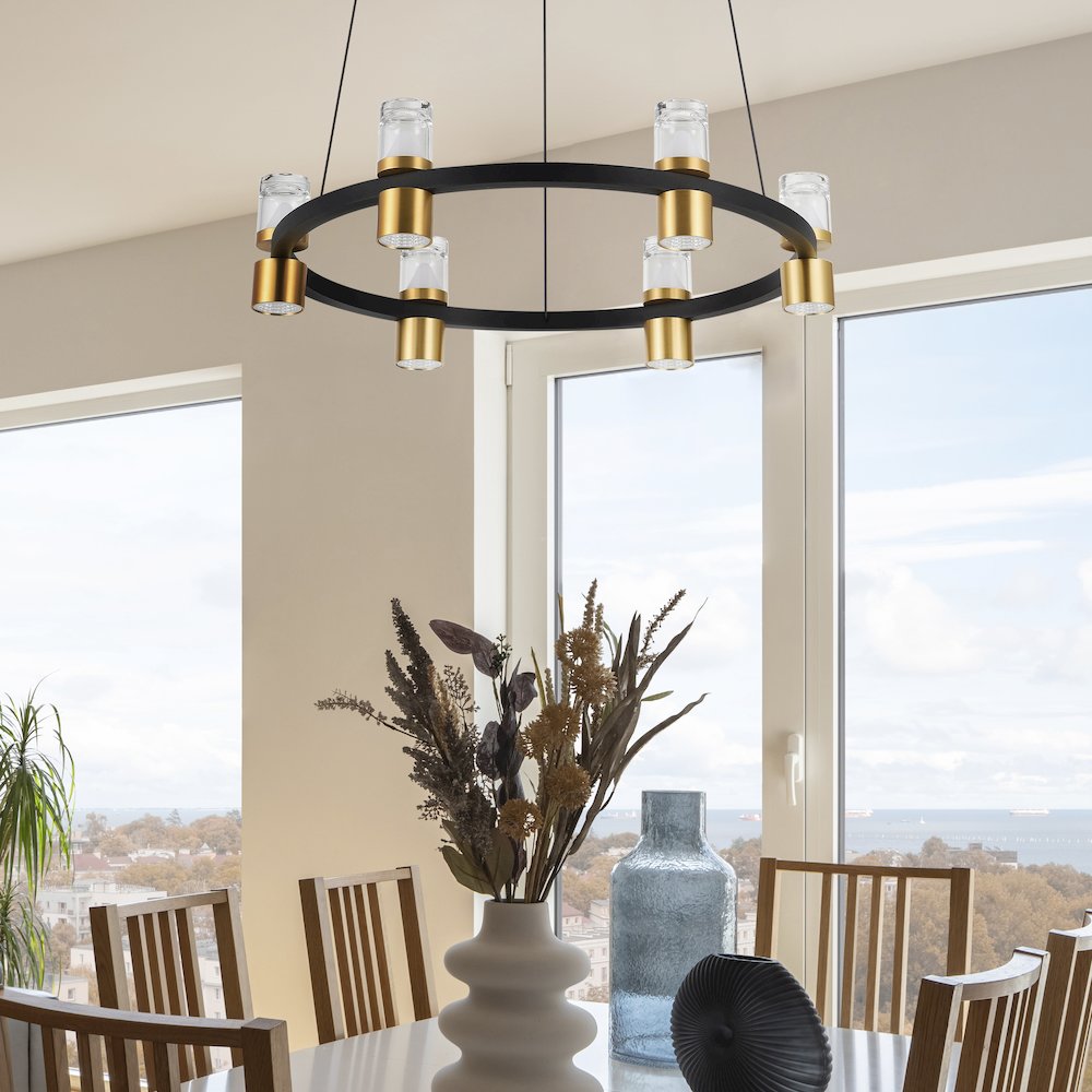 6-Light Pendant Lighting Height Adjustable Integrated LED Black Chandelier. Picture 5