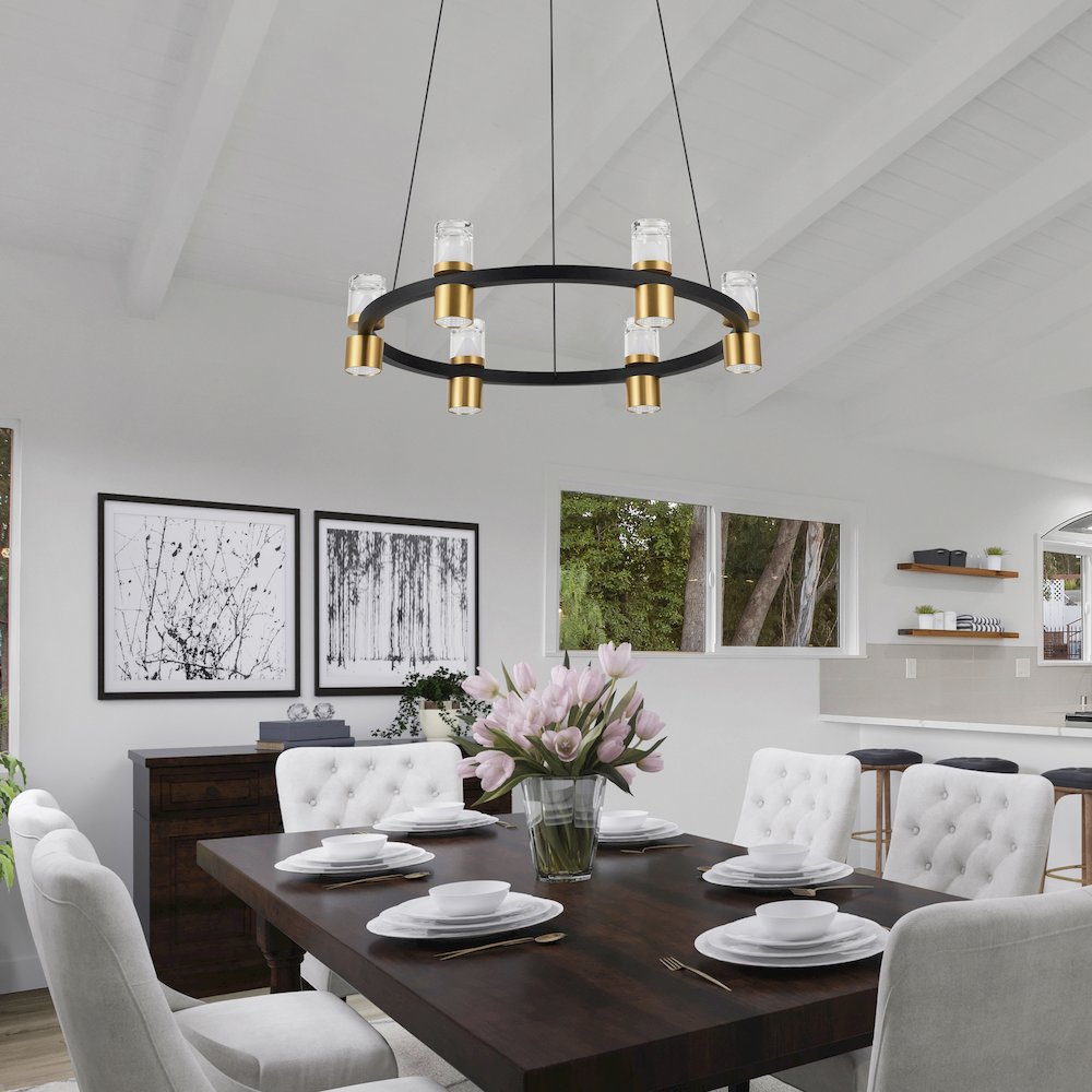 6-Light Pendant Lighting Height Adjustable Integrated LED Black Chandelier. Picture 6