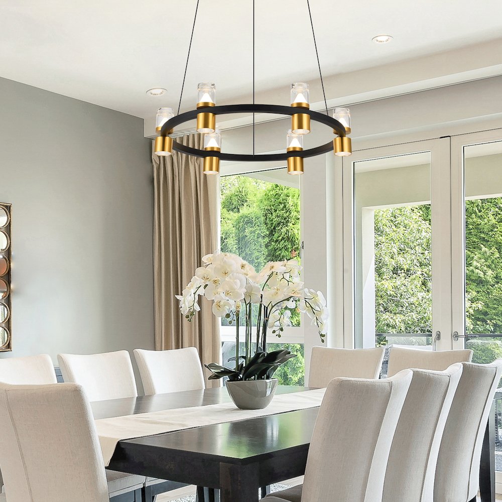 6-Light Pendant Lighting Height Adjustable Integrated LED Black Chandelier. Picture 7