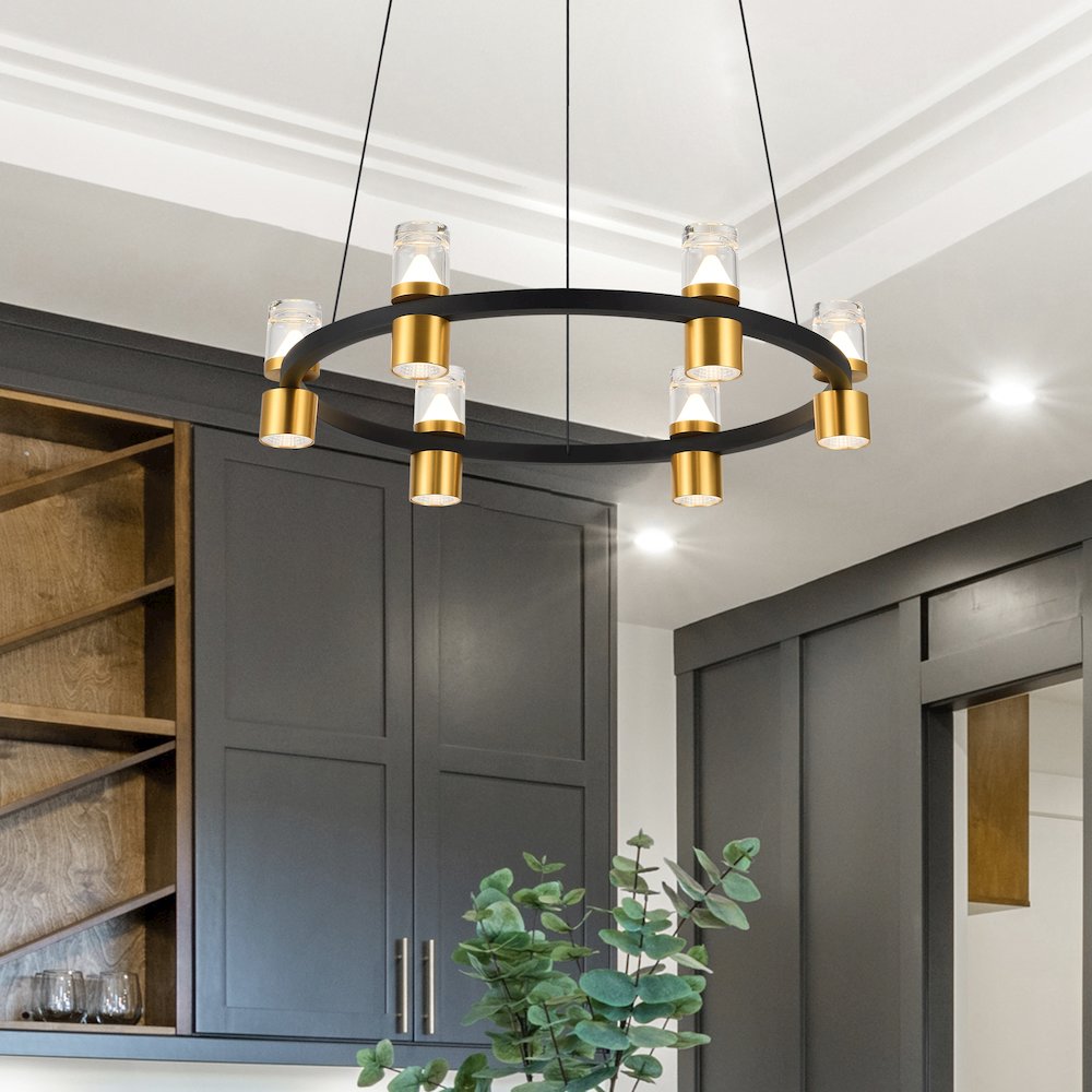 6-Light Pendant Lighting Height Adjustable Integrated LED Black Chandelier. Picture 8