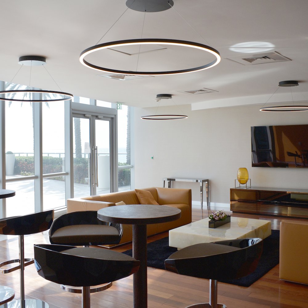 Integrated LED Chandelier Height Adjustable Circular Pendant Light in Silver. Picture 2