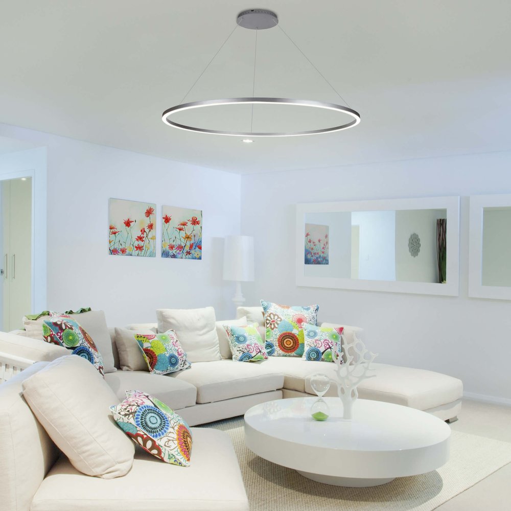 Integrated LED Chandelier Height Adjustable Circular Pendant Light in Silver. Picture 3