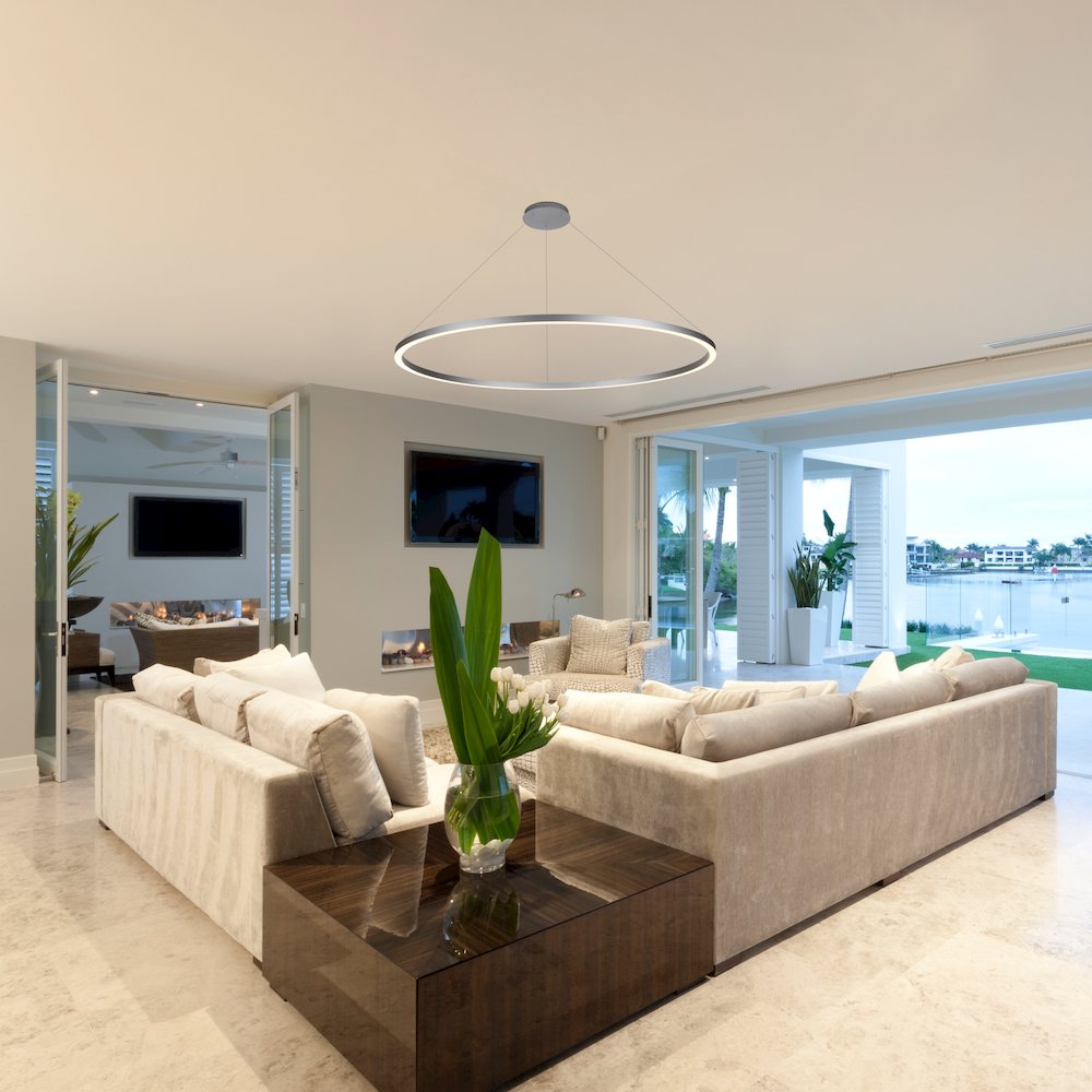 Integrated LED Chandelier Height Adjustable Circular Pendant Light in Silver. Picture 4