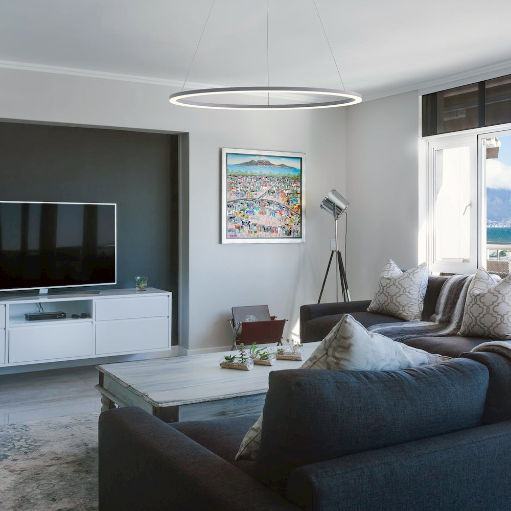 Integrated LED Chandelier Height Adjustable Circular Pendant Light in Silver. Picture 5
