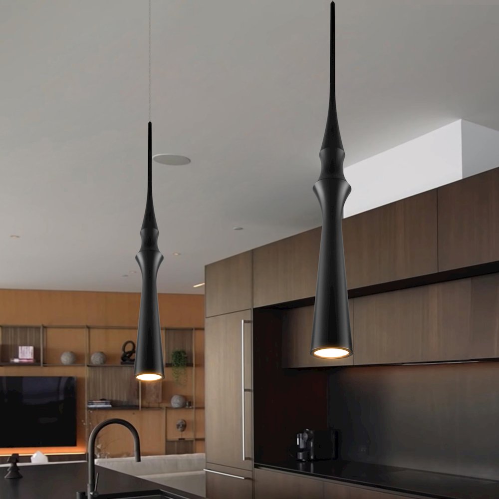 Integrated LED Height Adjustable Pendant Light in Black. Picture 2