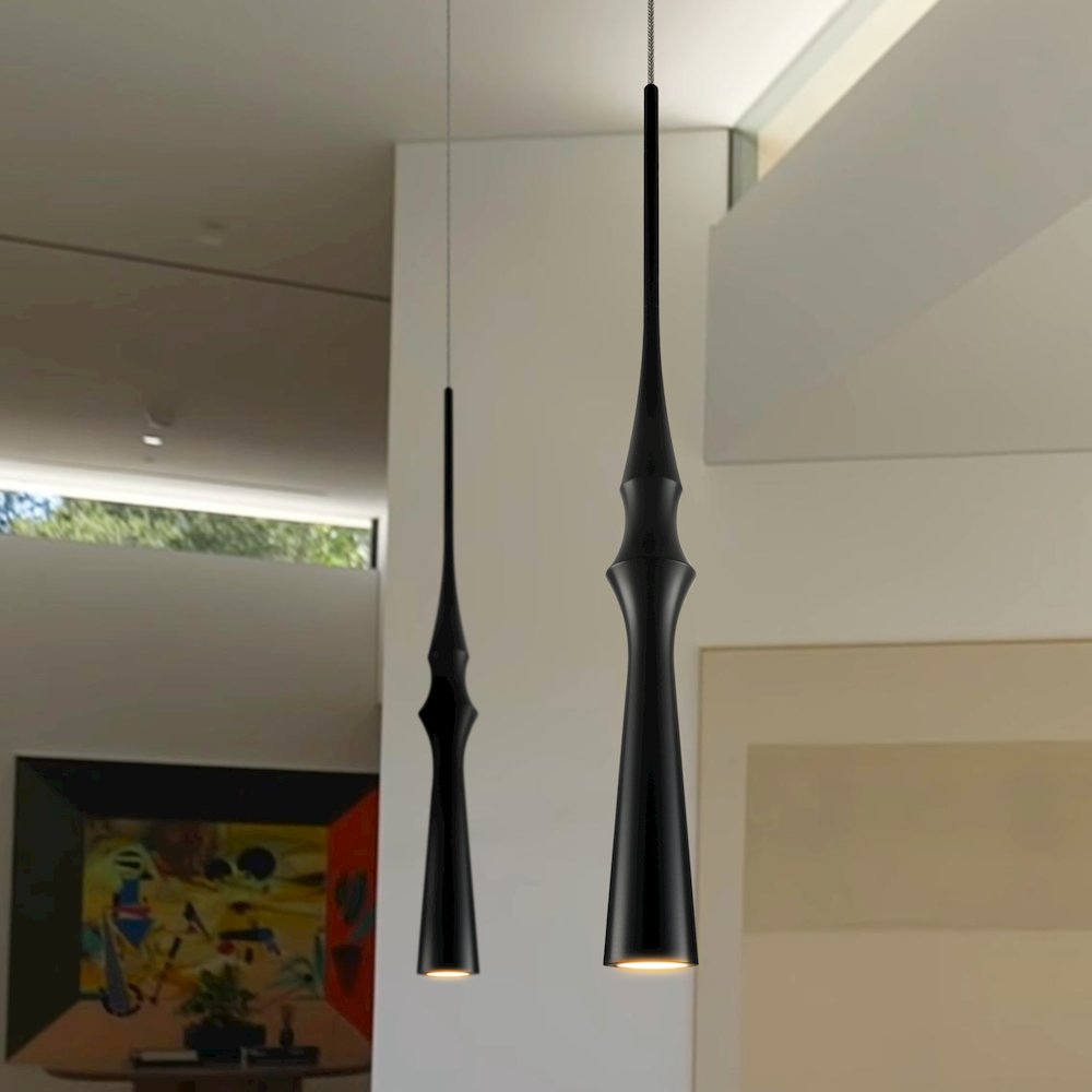 Integrated LED Height Adjustable Pendant Light in Black. Picture 3