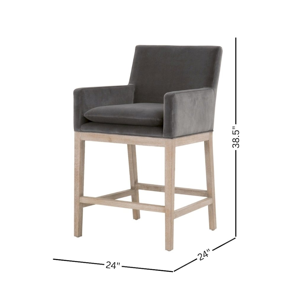 Gray Counter Stool, Solid Oak Wood Base, Velvet Cushion. Picture 9