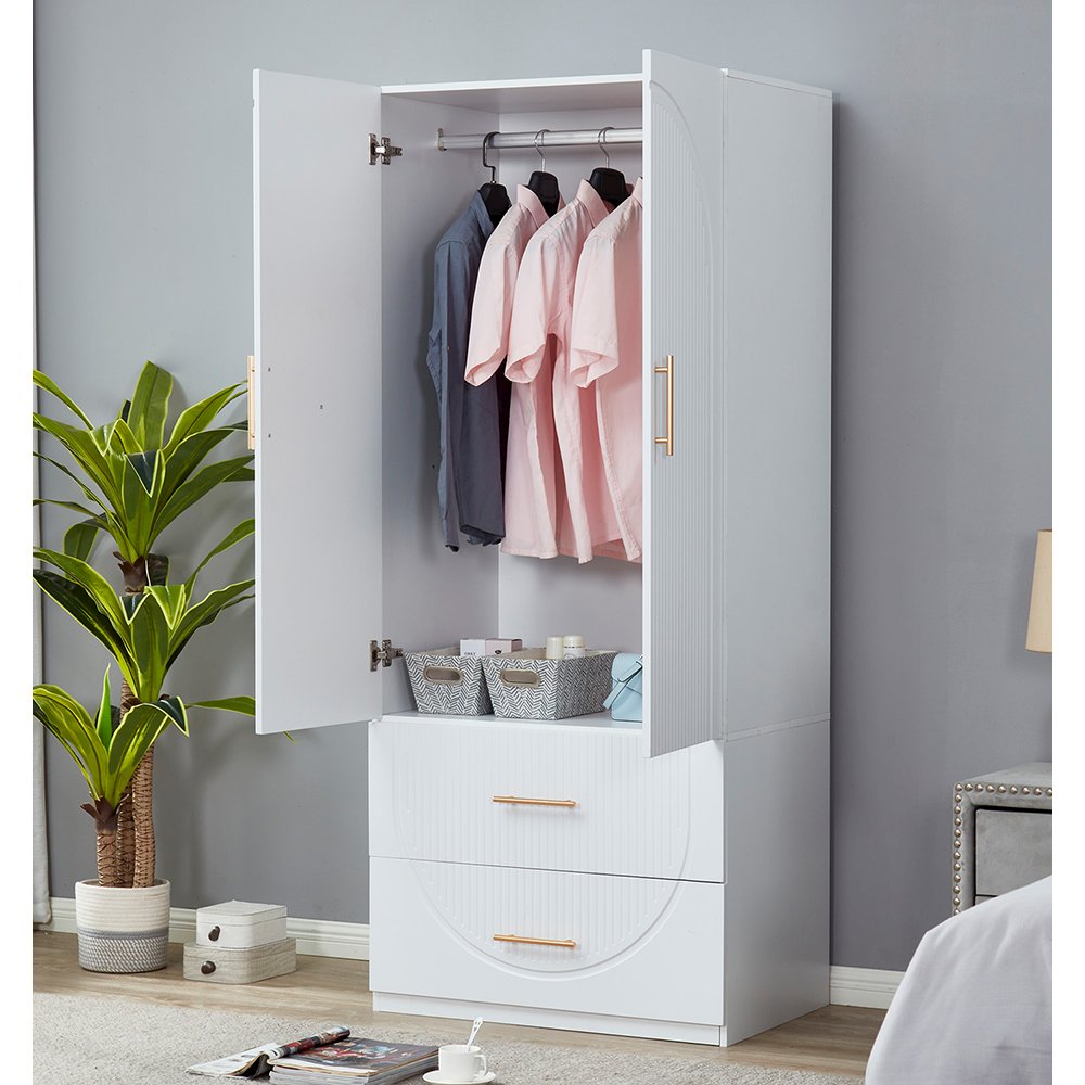 LivelyLodge 74''H White Armoire Wardrobe Closet with 3 Doors. Picture 5