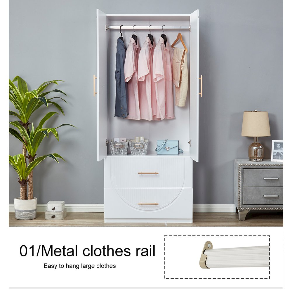LivelyLodge 74''H White Armoire Wardrobe Closet with 3 Doors. Picture 7