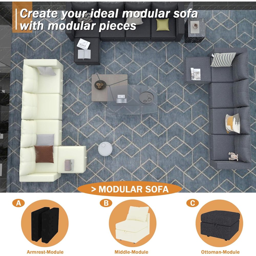 Living Room Modular Sofa Couch Sectionals with Ottoman. Picture 4