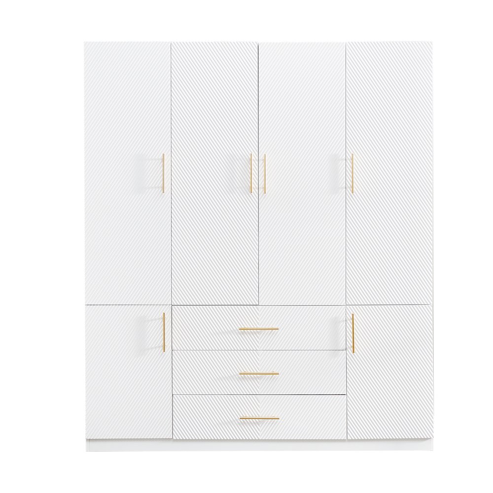 74.2" Tall 4 Doors 3 Drawers White Closet Wardrobe Closet Armoire. Picture 1