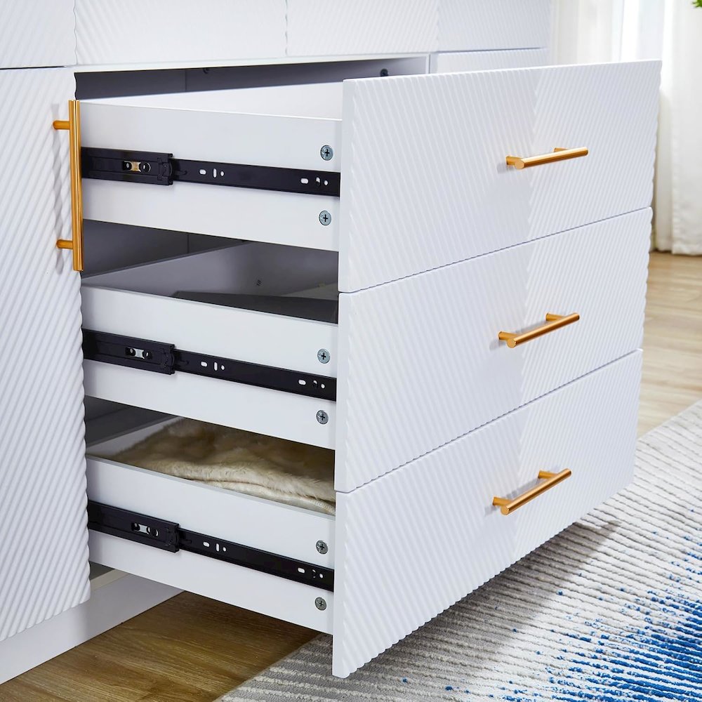 74.2" Tall 4 Doors 3 Drawers White Closet Wardrobe Closet Armoire. Picture 4