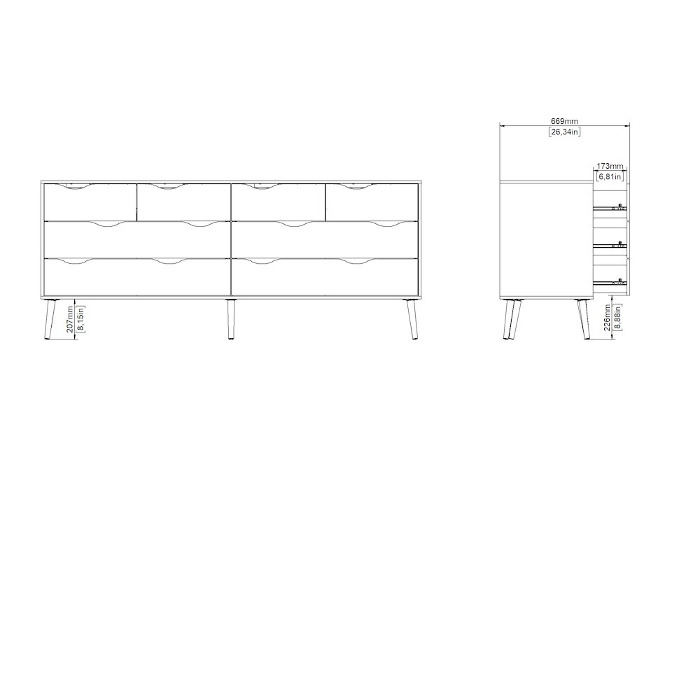 Diana 2-Piece Bedroom Set - 8 Drawer Double Dresser and Nightstand, White/Oak. Picture 10