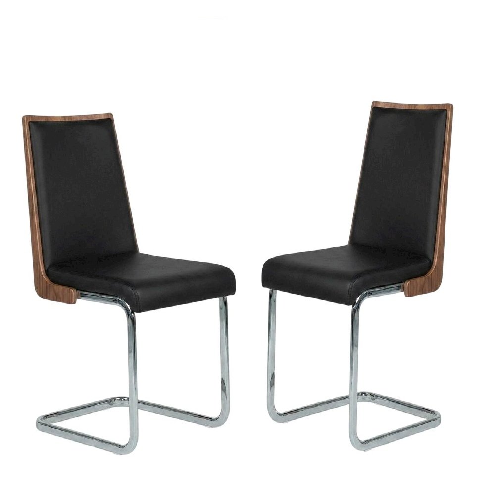 Modern Black and Walnut Dining Chairs with Cushioned Seating (Set of 2). Picture 1