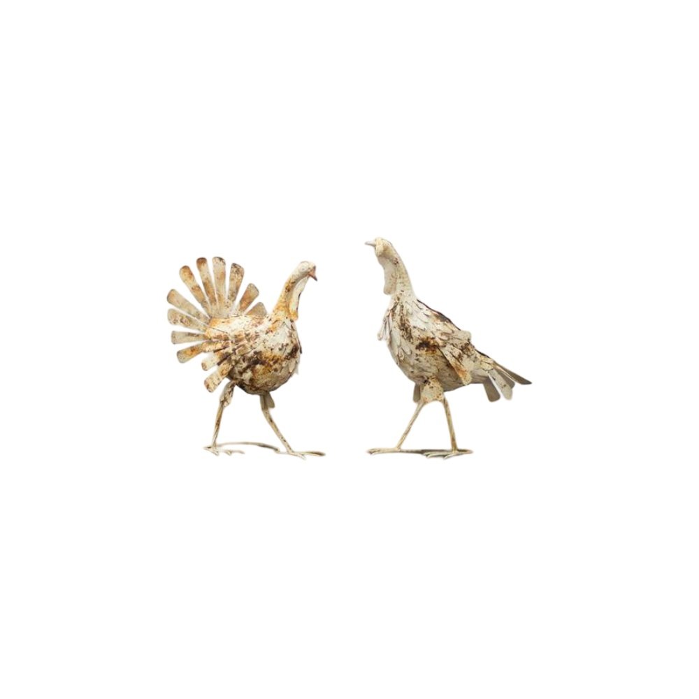 Set Of Two Antique White Metal Turkeys. Picture 1