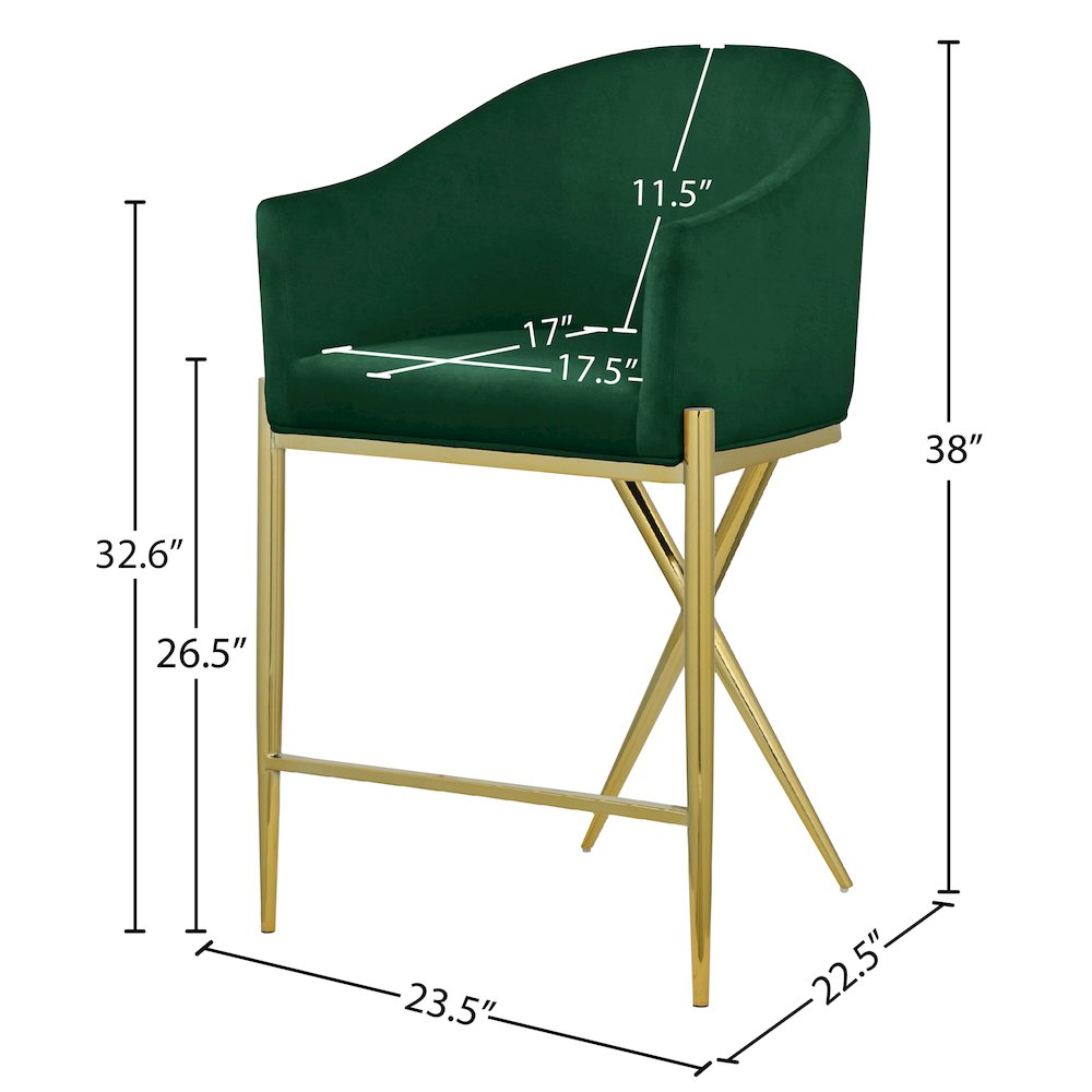 Xavier Green Velvet Counter Stool. Picture 6