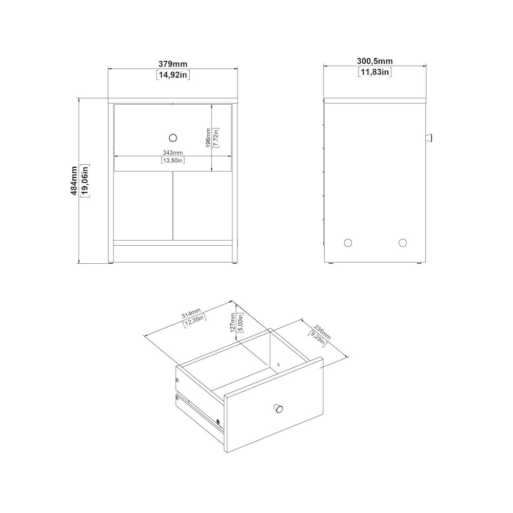 Portland 1 Drawer Nightstand - Set of 2, Black. Picture 11