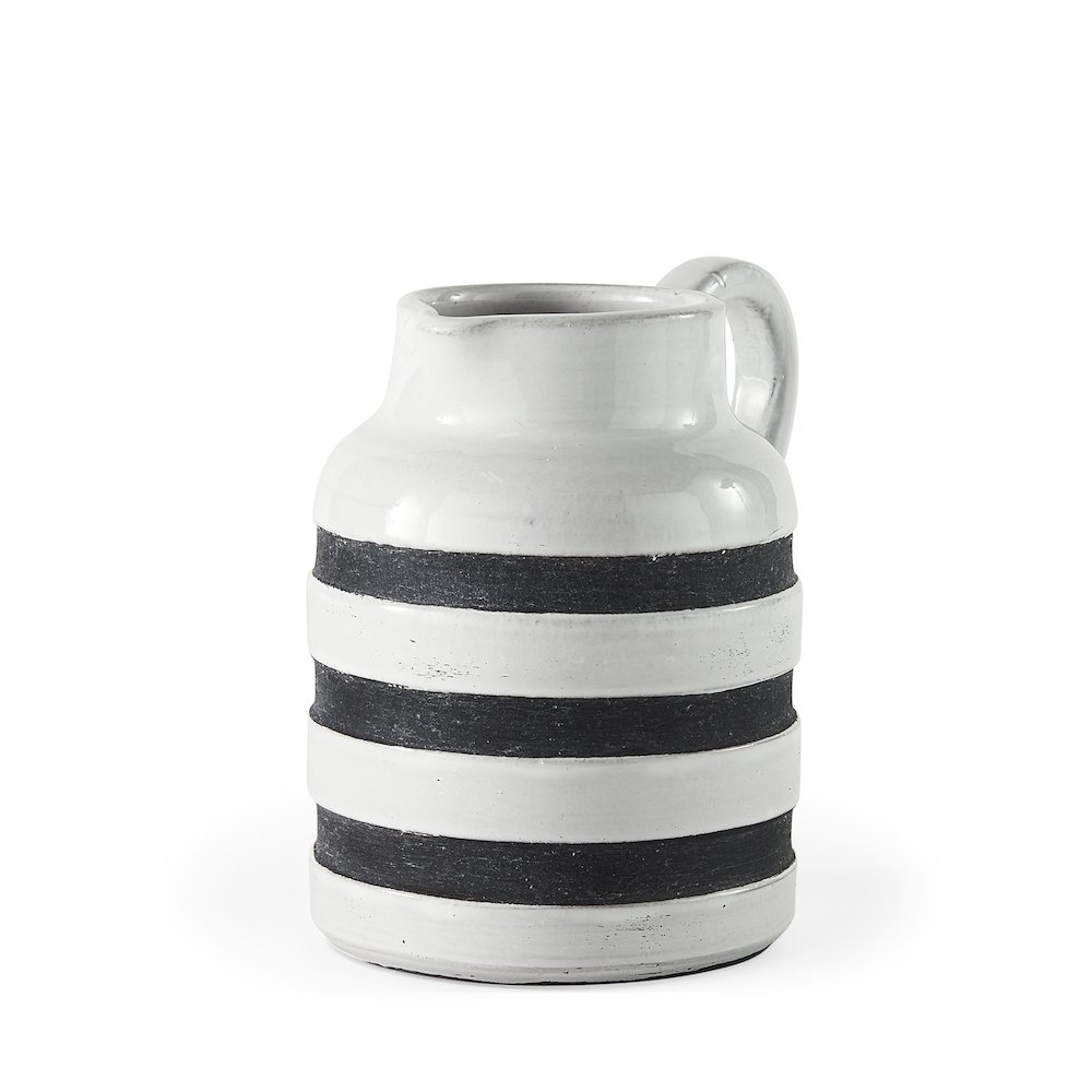 Harmon I Small White w/ Charcoal Stripes Ceramic Jug. Picture 1