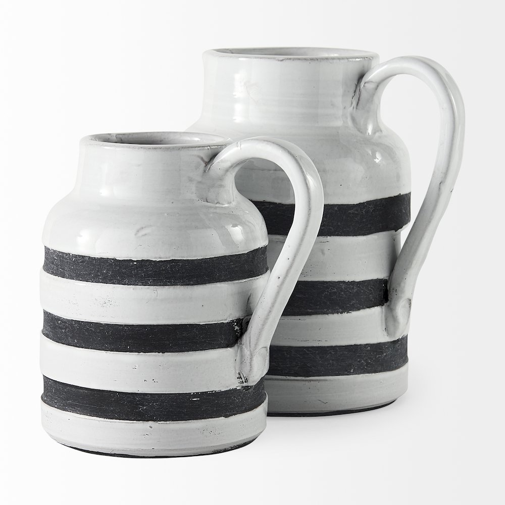 Harmon I Small White w/ Charcoal Stripes Ceramic Jug. Picture 4