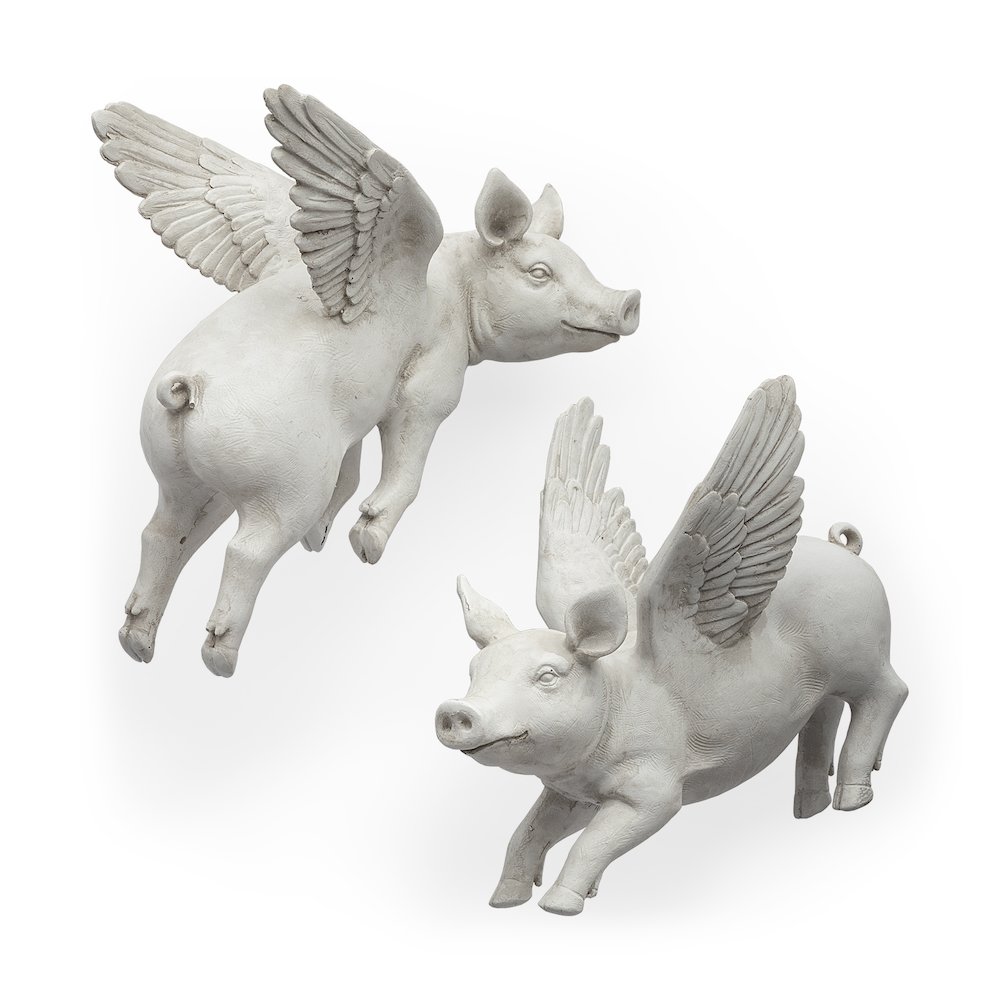 Hogbadi Set of 2 White Flying Pigs. Picture 1