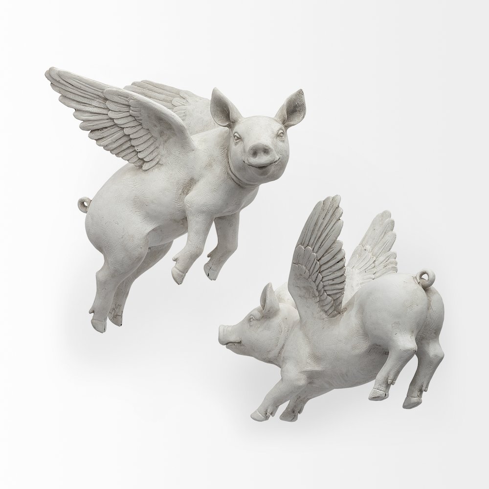 Hogbadi Set of 2 White Flying Pigs. Picture 3