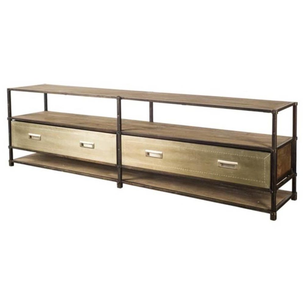 Brass Wood and Metal TV Stand Media Console with Storage, TV up to 83". Picture 1