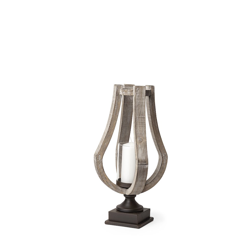 Brillion Small Rustic Wood Metal Table Candle Holder. Picture 1