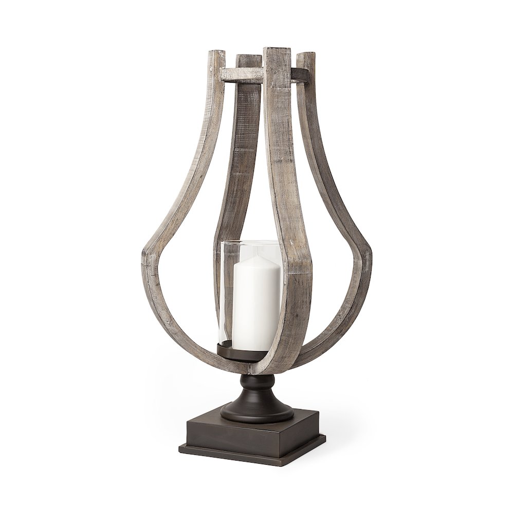 Brillion Large Rustic Wood Metal Table Candle Holder. Picture 1