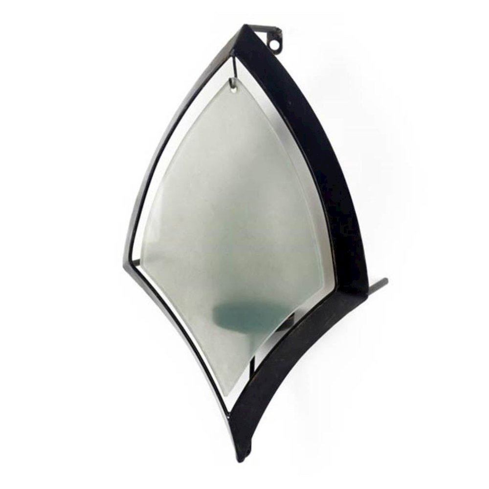 Tarquin I Black Metal Frame w/Frosted Glass Shade Wall Candle Holder. Picture 1