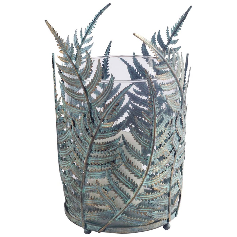 Palen II Large Green/Gold Metal Fern Leaf Table Candle Holder. Picture 1