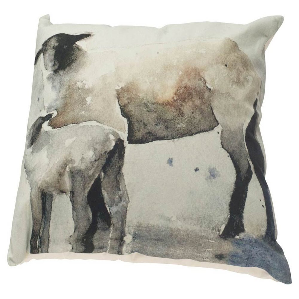 Clover 18 x 18 Gray Watercolor Lambs Decorative Pillow Cover. Picture 1