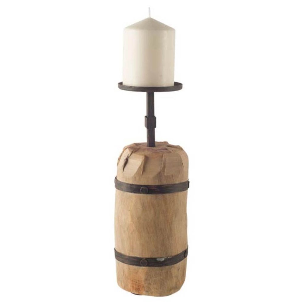 Edgeland I Short Brown Wood Metal Strap Candle Holder. Picture 1