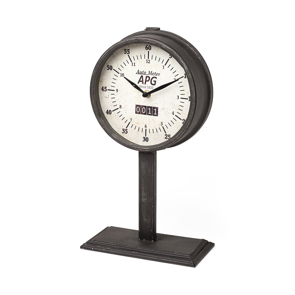 Attalack II Black Metal Round Face Table Clock. Picture 1