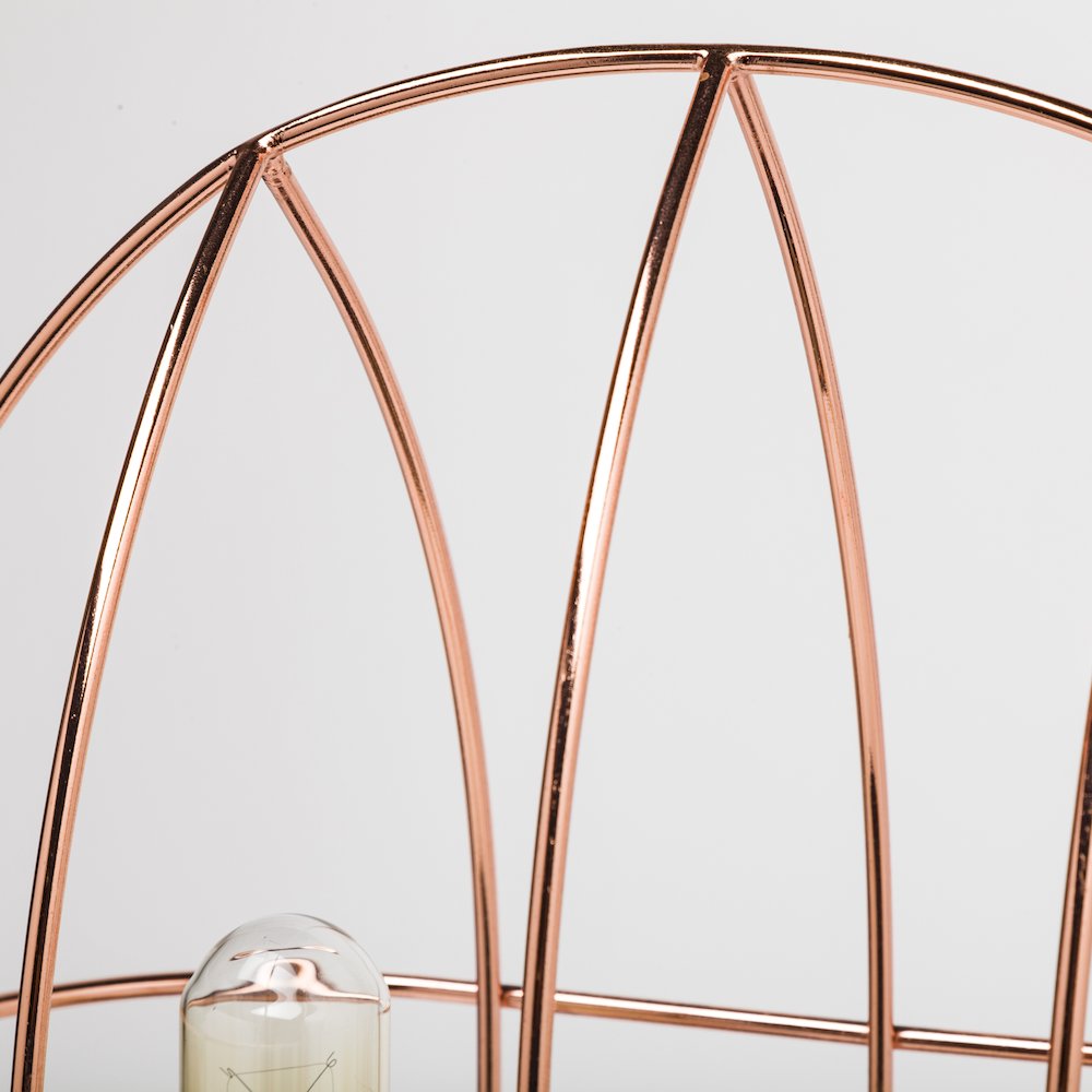 Sutton (19.3"H) Rose-Gold Metal Cylindrical Cage Three Bulb Table Lamp. Picture 4