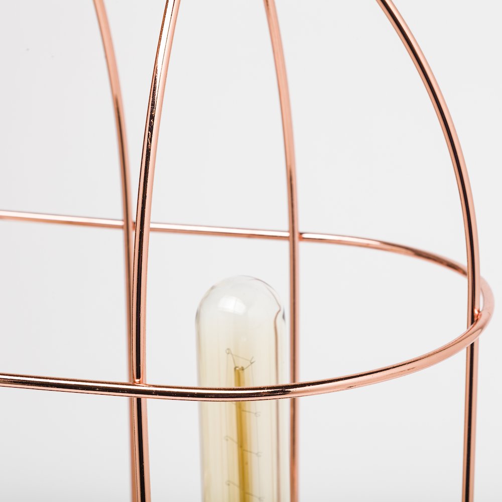Sutton (19.3"H) Rose-Gold Metal Cylindrical Cage Three Bulb Table Lamp. Picture 5