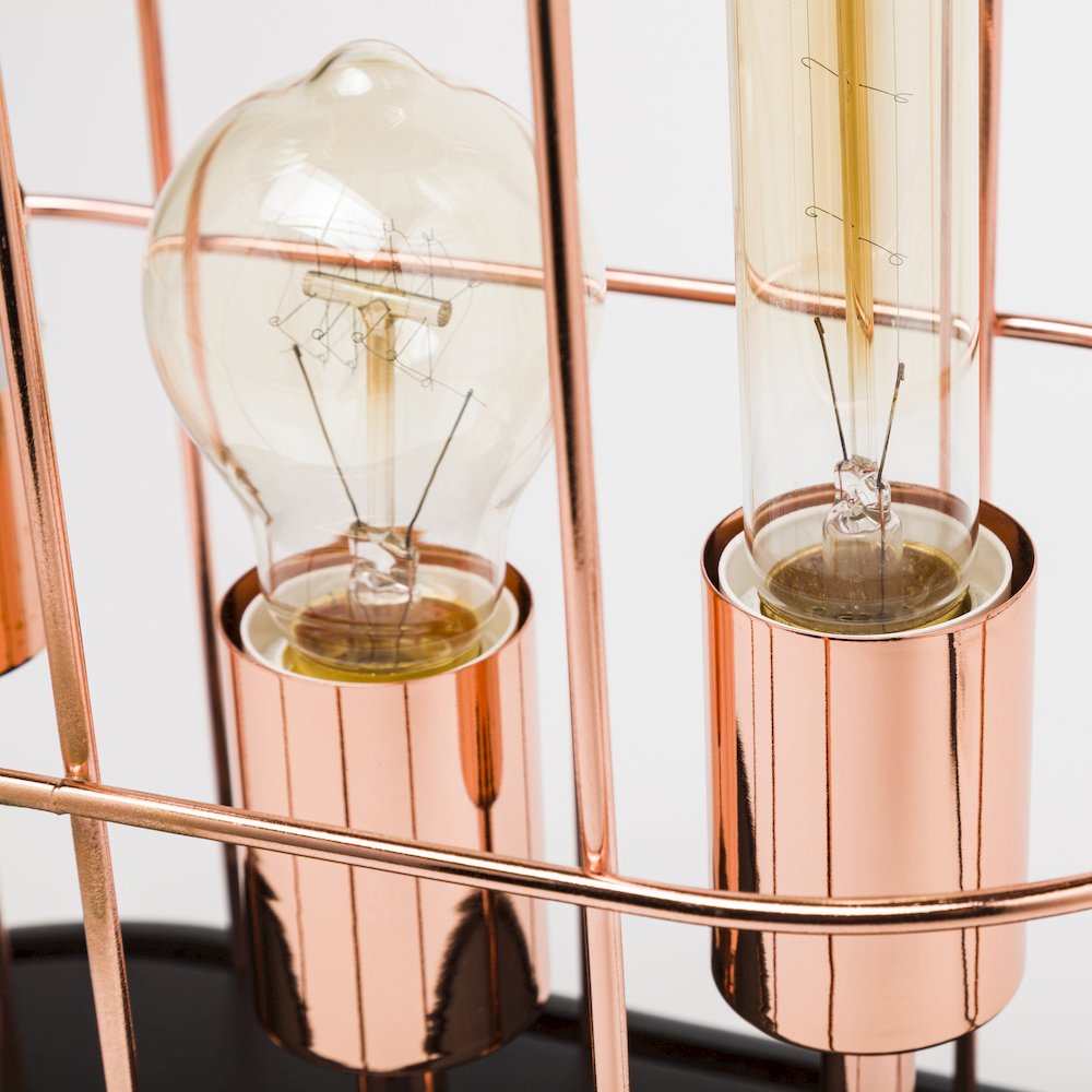 Sutton (19.3"H) Rose-Gold Metal Cylindrical Cage Three Bulb Table Lamp. Picture 6
