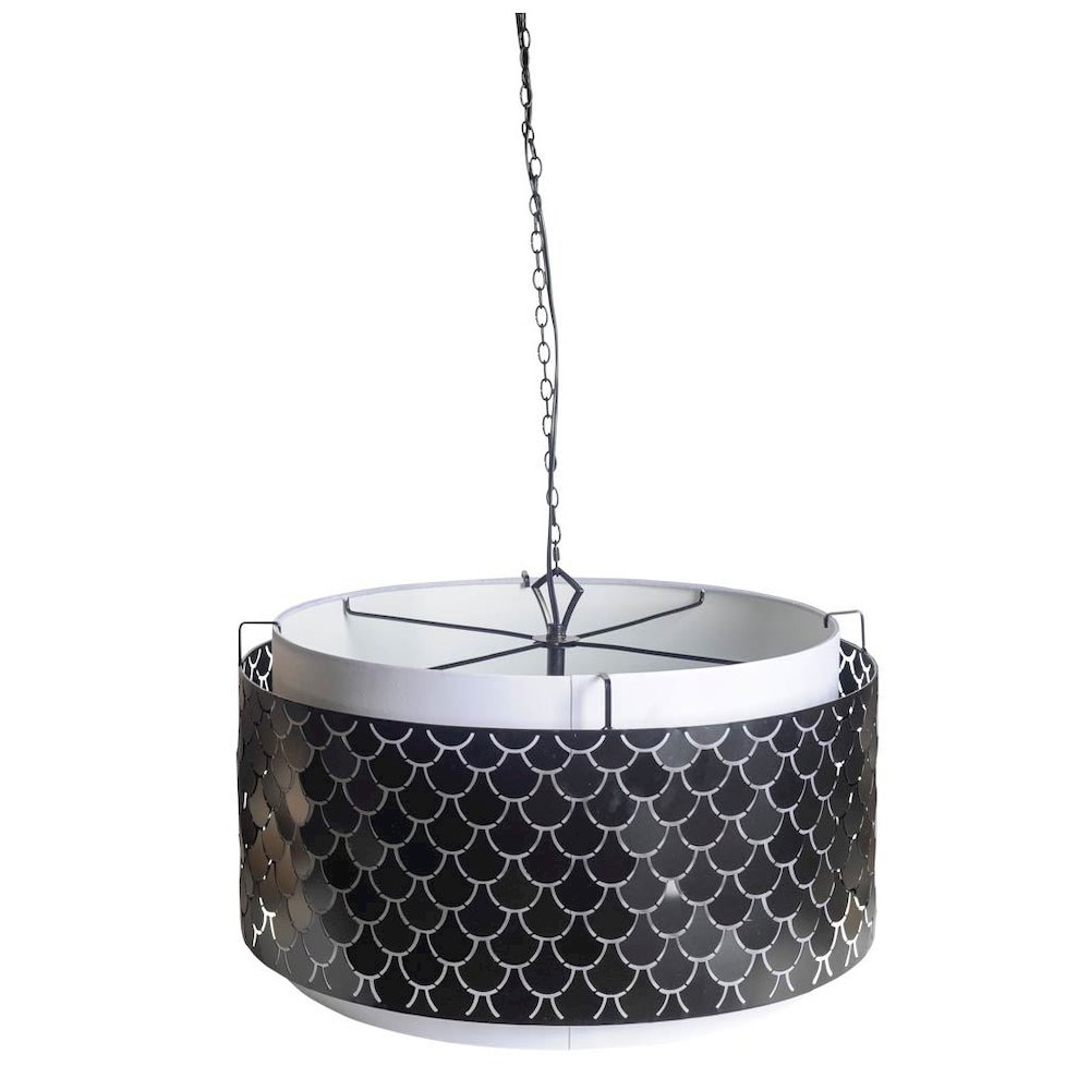 Brasseur I (26"x15") Charcoal Black Metal Fish Scale Three Bulb Chandelier. Picture 1