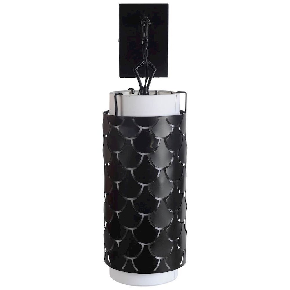 Brasseur III 10.5x22 Black Toned Metal Fish Scale Wall Sconce. Picture 1