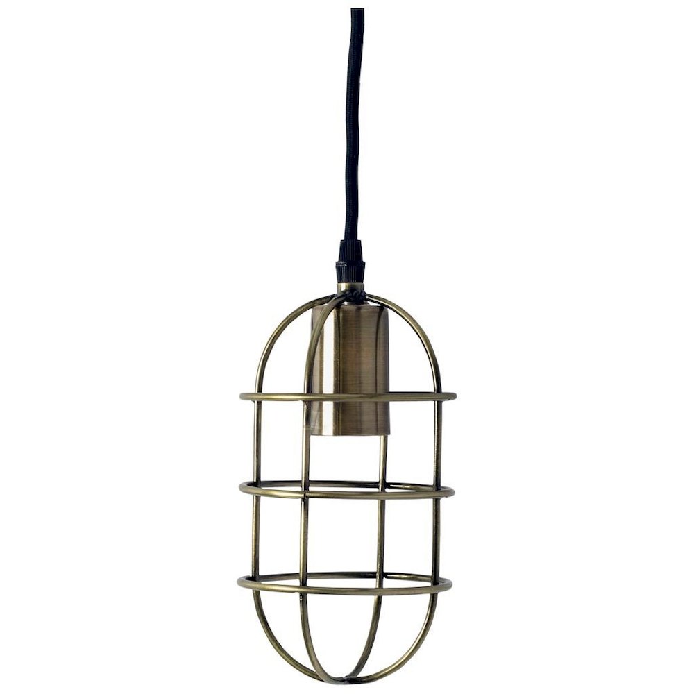 Hines I 4x8 Antiqued-Brass Metal Cage Pendant Light. Picture 1