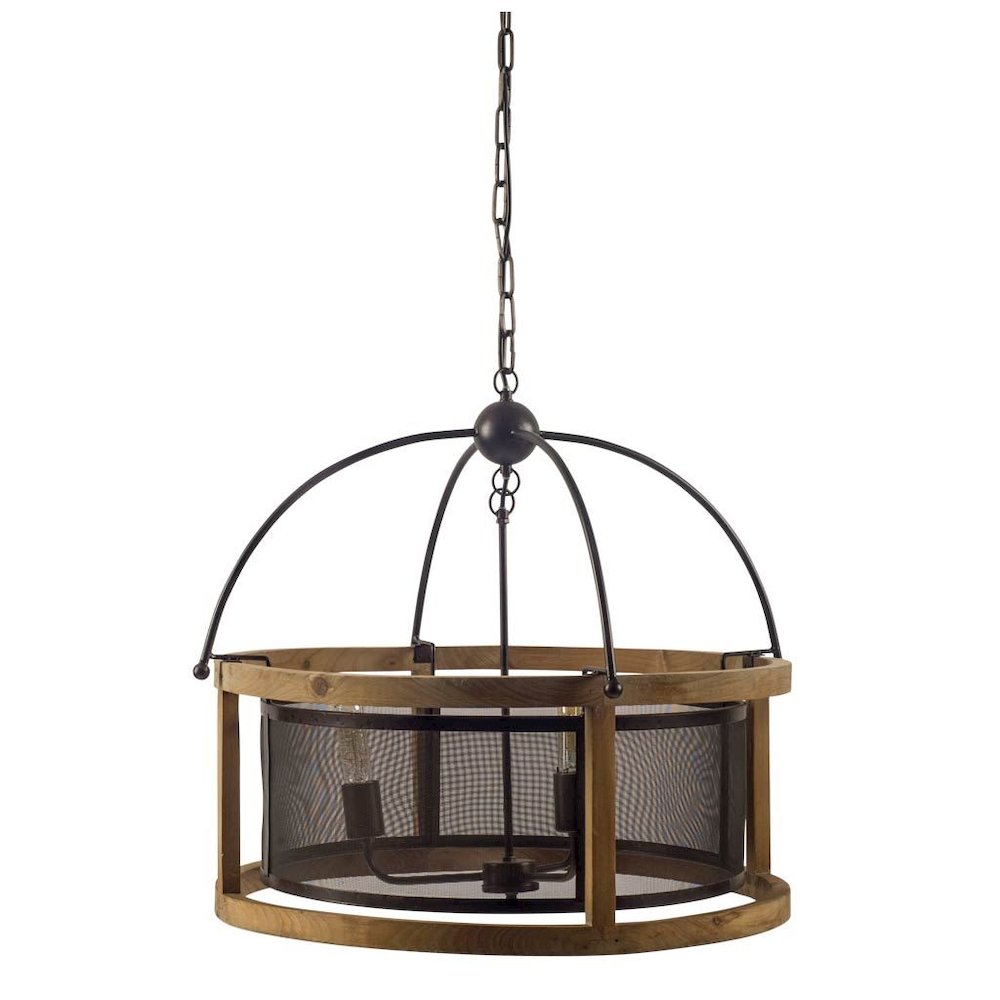 Penhill (25"x24") Black and Wooden Three Bulb Chandelier. Picture 1