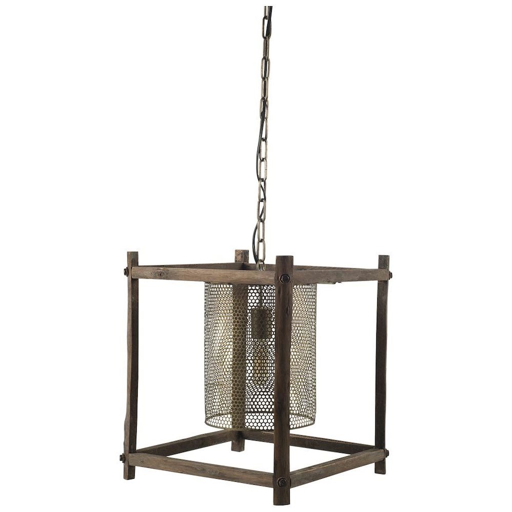 Keppler 16L x 16W x 18.3H Perforated Metal and Wood Pendant Light. Picture 1