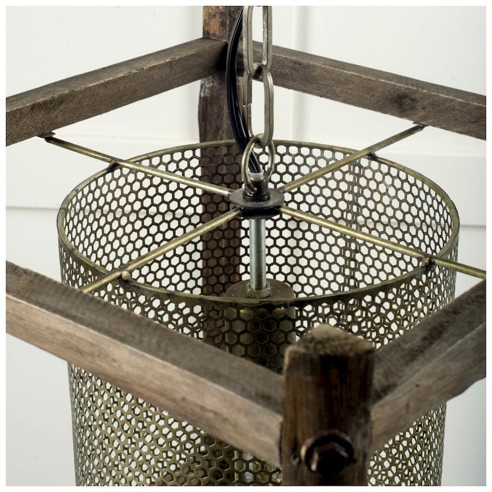 Keppler 16L x 16W x 18.3H Perforated Metal and Wood Pendant Light. Picture 2
